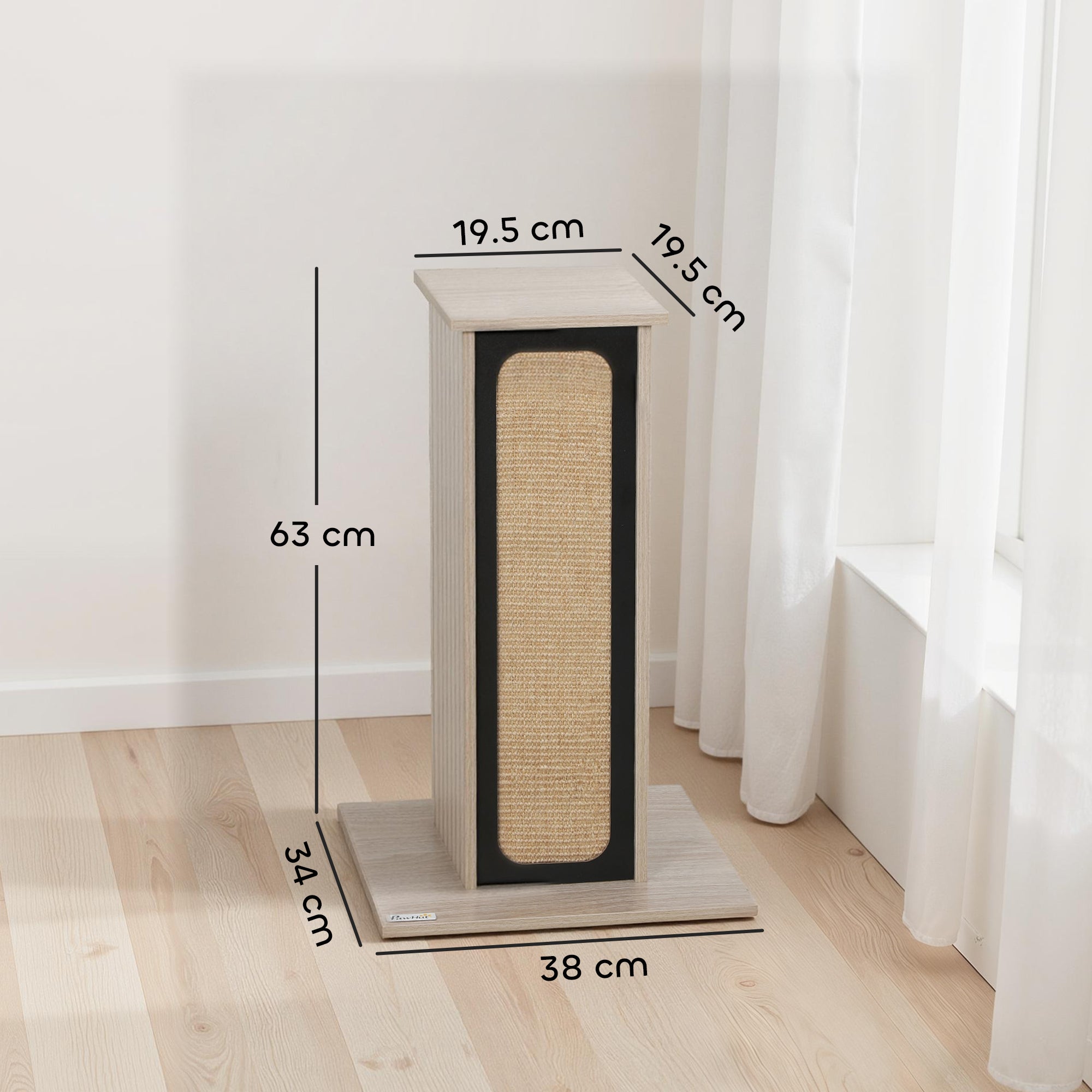 63cm Cat Scratching Post, Cat Scratcher With Replaceable Scratching Board, Top Perch, Sisal Scratch Mat, Oak