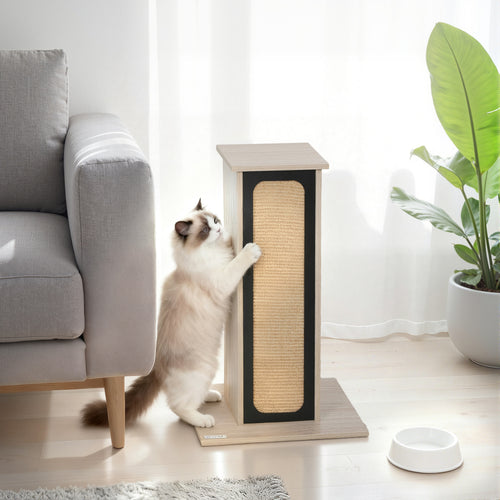 63cm Cat Scratching Post, Cat Scratcher With Replaceable Scratching Board, Top Perch, Sisal Scratch Mat, Oak