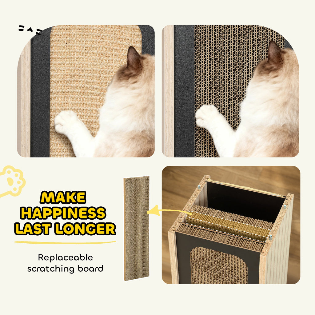 63cm Cat Scratching Post, Cat Scratcher With Replaceable Scratching Board, Top Perch, Sisal Scratch Mat, Oak