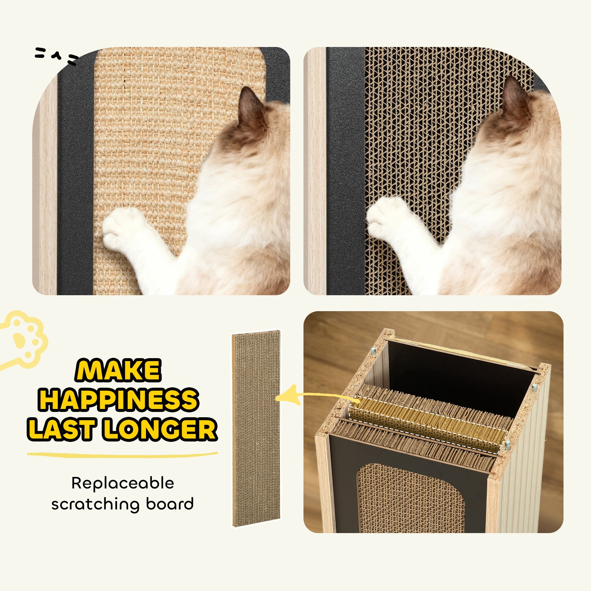 63cm Cat Scratching Post, Cat Scratcher With Replaceable Scratching Board, Top Perch, Sisal Scratch Mat, Oak