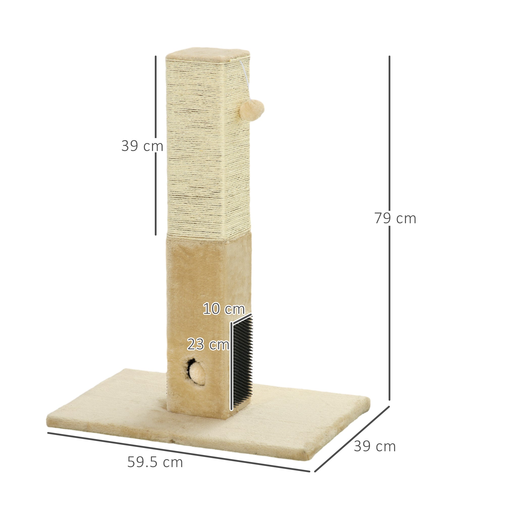 Jute Cat Scratching Post W/ Carpet Base Hanging Toy - Beige