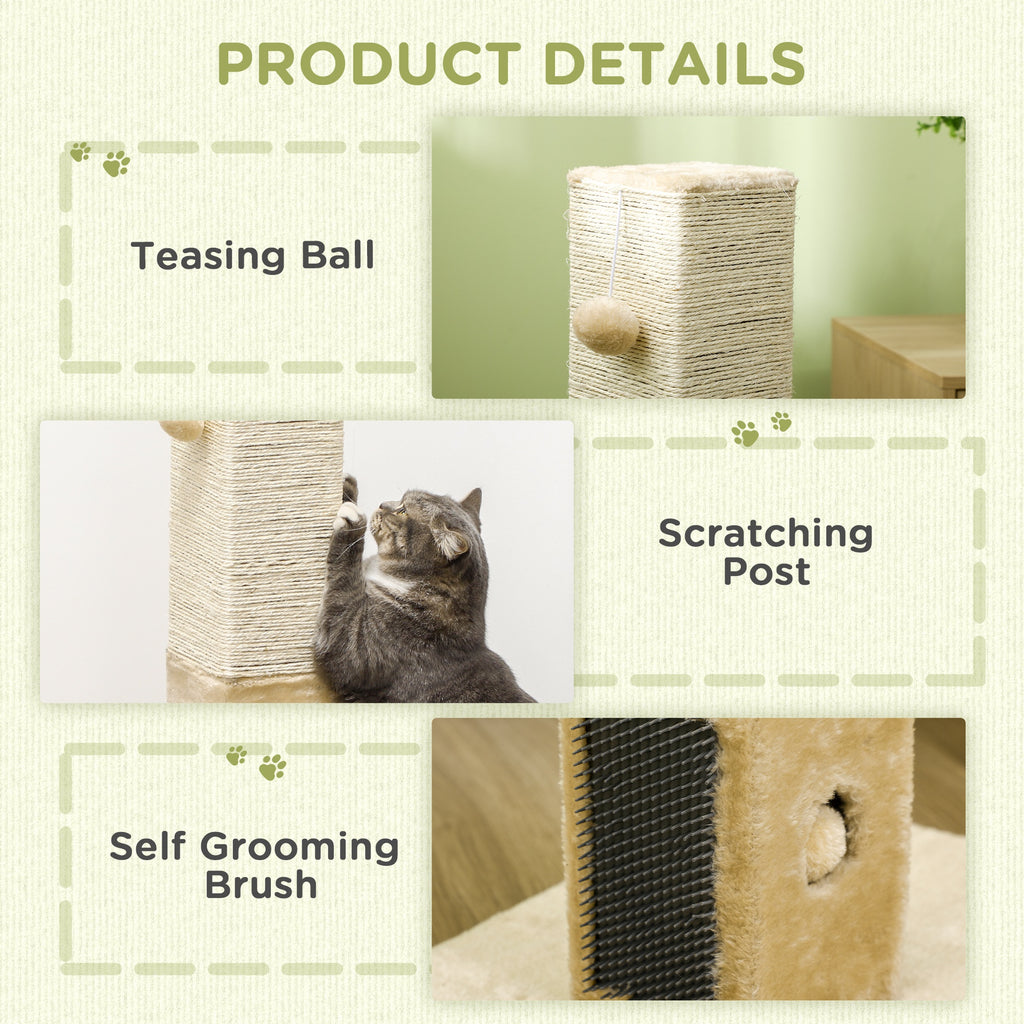 Jute Cat Scratching Post W/ Carpet Base Hanging Toy - Beige