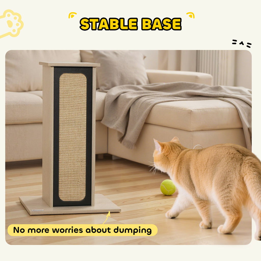 63cm Cat Scratching Post, Cat Scratcher With Replaceable Scratching Board, Top Perch, Sisal Scratch Mat, Oak