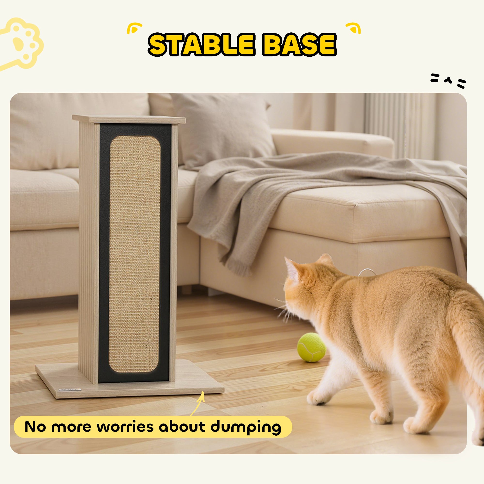63cm Cat Scratching Post, Cat Scratcher With Replaceable Scratching Board, Top Perch, Sisal Scratch Mat, Oak